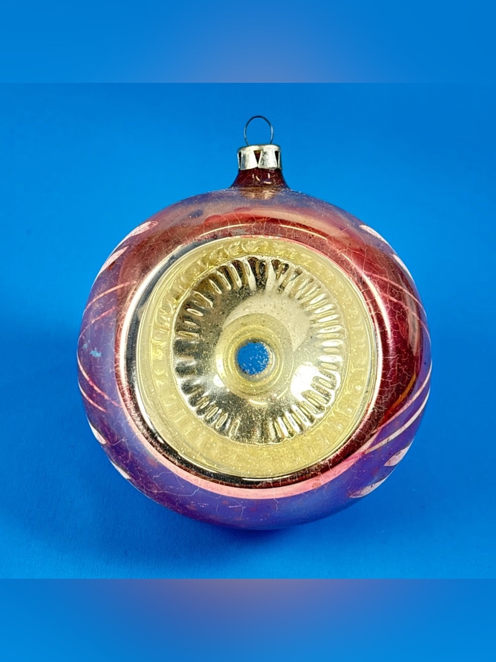 Vintage 3" Pink Mercury Glass Double Indent Reflector Christmas Ornament Ball